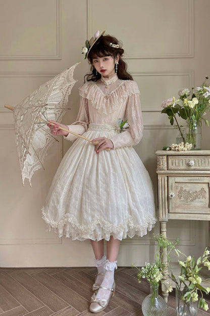 Ivory Elegant Vintage Tulip Multi-Layer Ruffled Classic Lolita Skirt Dress