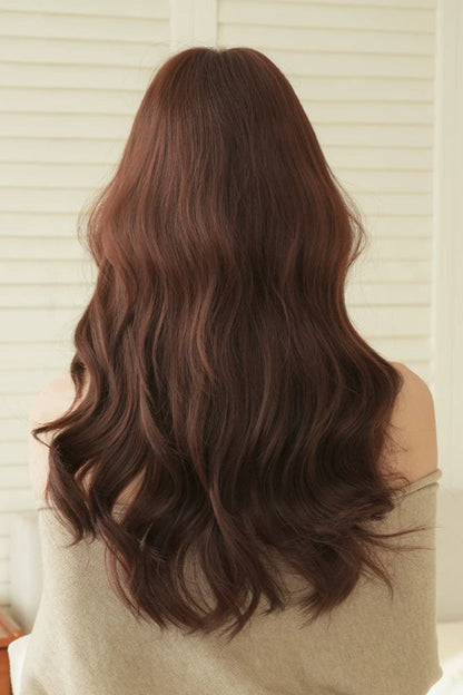Dark Red Bean Paste Fluffy Natural Long Wavy Curls Sweet Daily Lolita Long Wig