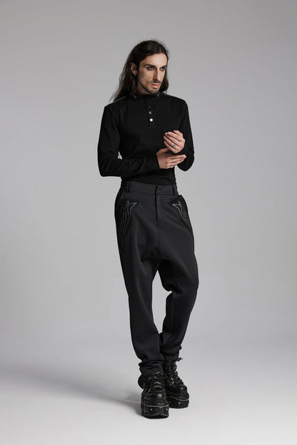 Black Stand Collar Long Sleeves Men's Punk Military T-Shirt