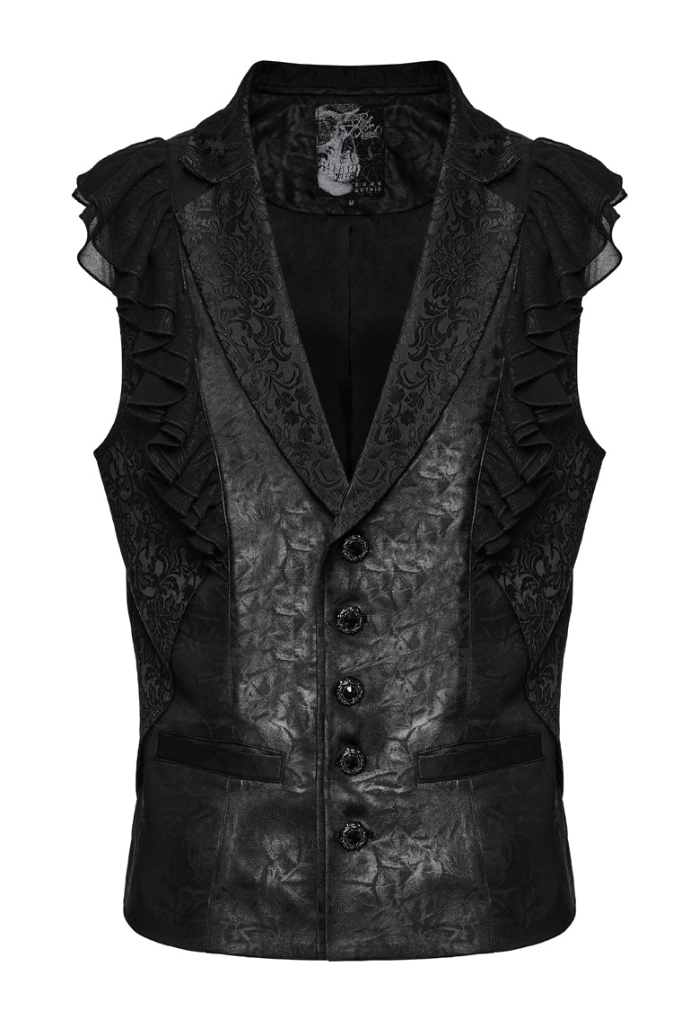 Black Sleeveless Buckle-up Ruffle Men's Gothic Vest