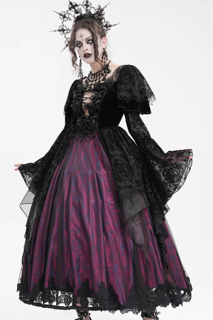 Black/Purple Crochet Long Sleeves Hanayome Lace Women's Gothic Dress