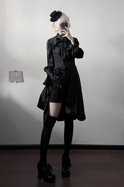 Black [Moonstone] Sleeveless Ruffle Ouji Gothic Prince Lolita Long Vest