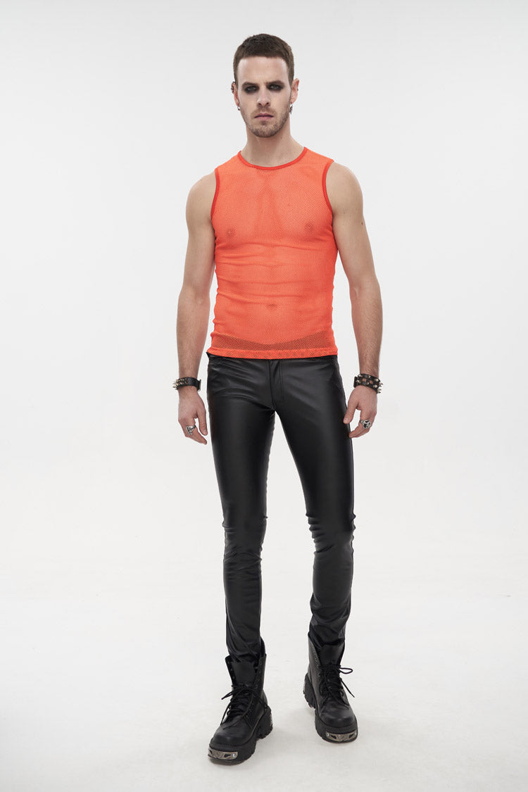 Orange Elasticity Perspective Rhombus Net Yarn Sleeveless Men's Gothic T-Shirt