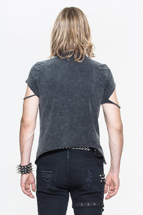 Black Rock Partition Zippered Faded Mens Punk T-Shirt