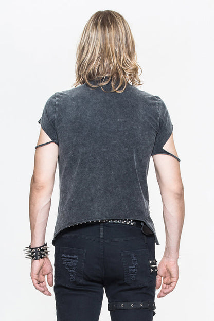 Black Rock Partition Zippered Faded Mens Punk T-Shirt