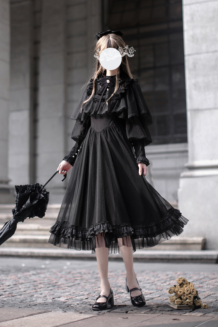 Black [Enchanted Nightdream] Long Sleeves Bowknot Lace Gothic Elegant Lolita Dress