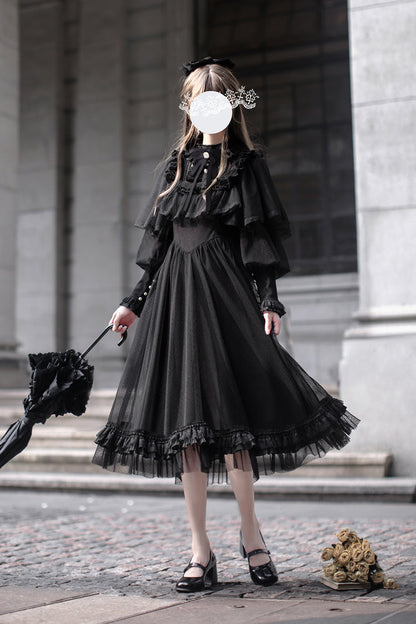 Black [Enchanted Nightdream] Long Sleeves Bowknot Lace Gothic Elegant Lolita Dress