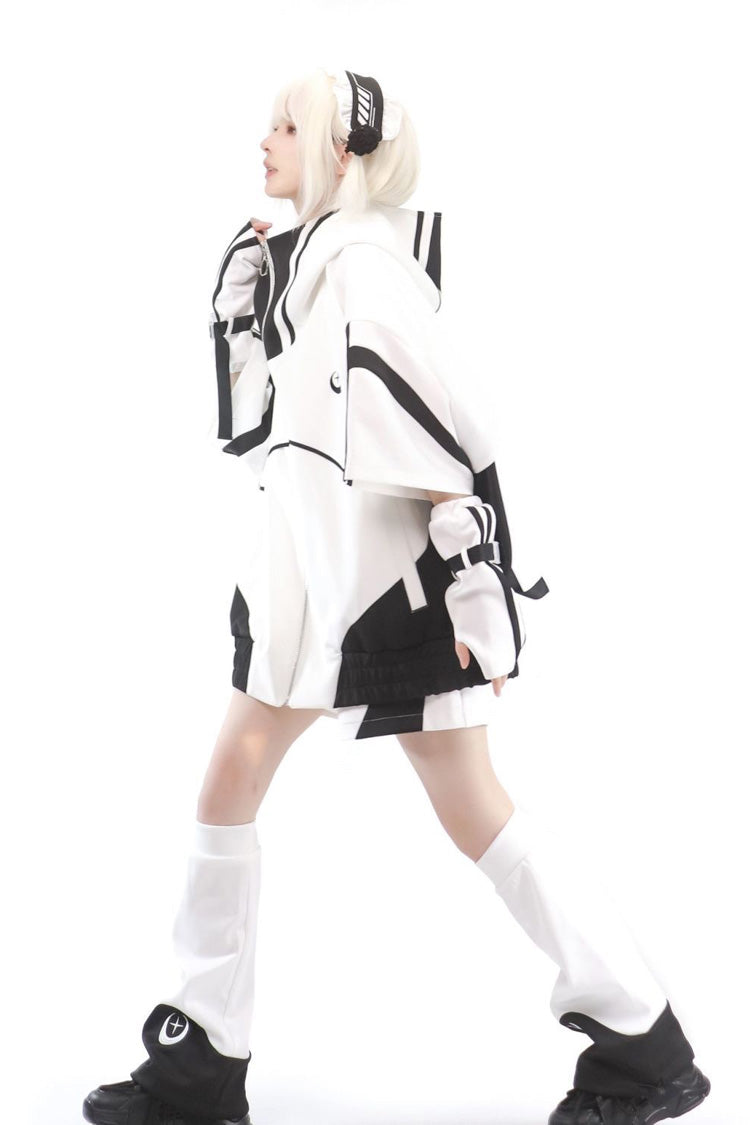 Black/White [Star Waves] Half Sleeves Jirai Kei Coat