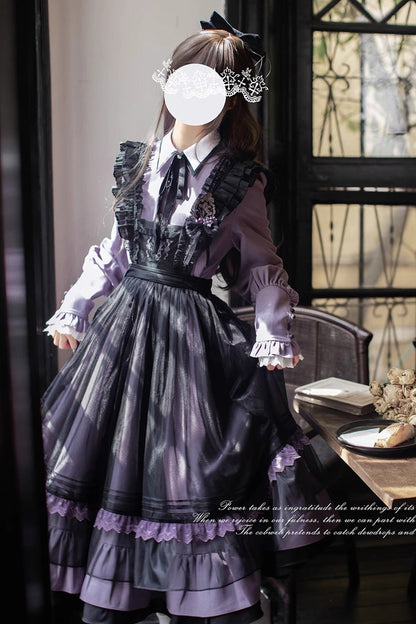 Black [Witch Academy] Double-Layered Ruffle Embroidery Bowknot Mesh Sweet Elegant Lolita Jumper Dress