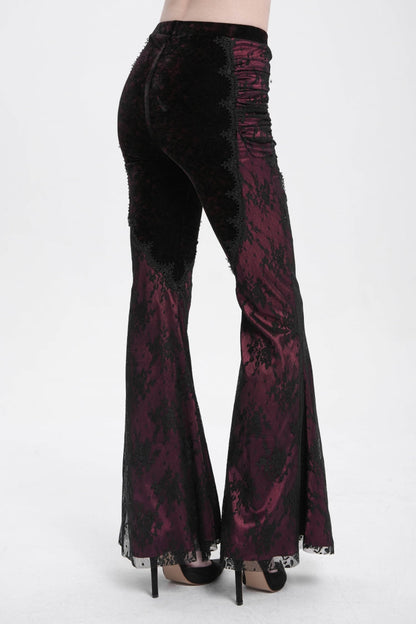 Red Floral Embroidery Stitching Lace Women's Gothic Pants