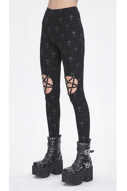 Black Print Hollow Women's Punk Leggings