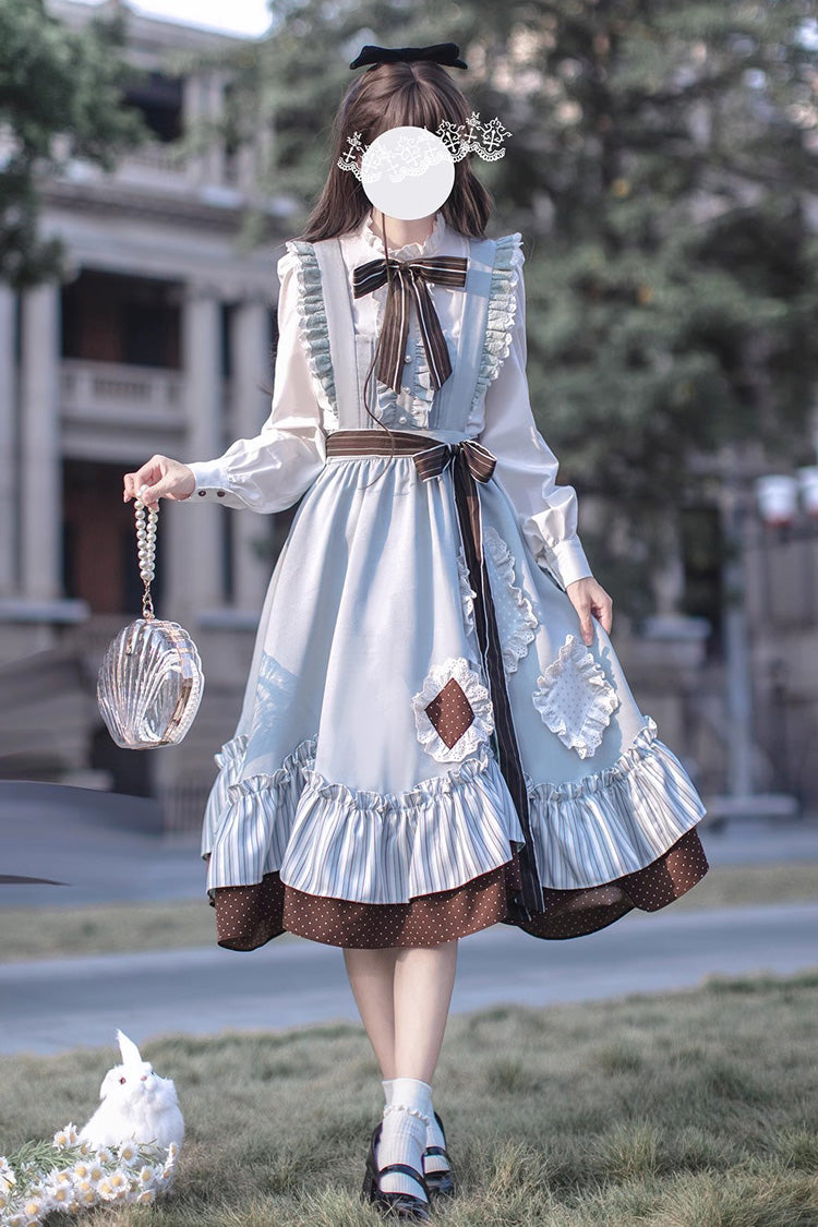 Blue/Brown [Magic Vocal Club] Ruffle Bowknot Sweet College Style Elegant Lolita Jsk Dress