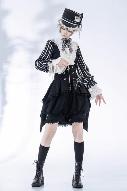 Black Wonderful Trick Stripe Print Lace Ouji Fashion Elegant Lolita Shorts