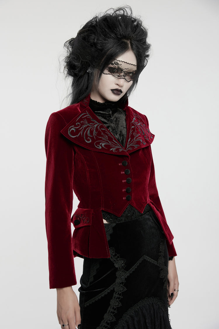 Red Swallow-tailed Velvet Long Sleeves Women's Gothic Jacket