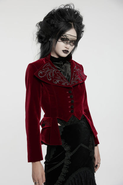 Red Swallow-tailed Velvet Long Sleeves Women's Gothic Jacket