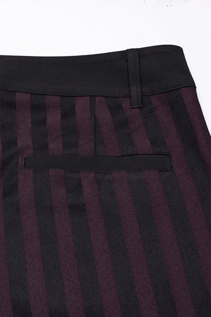 Black/Red High Waisted Striped Print Men's Gothic Suit Pants