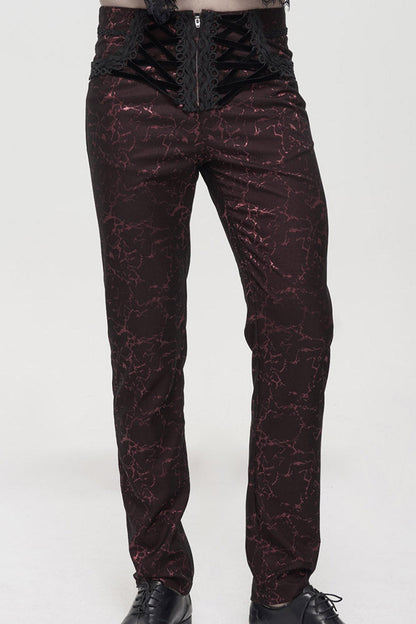 ine Gothic Glossy Pattern Drawstring Lace Decoration Men's Pants