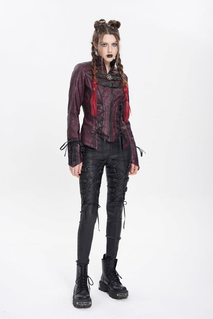Red Pentacle Lace-Up Buckle Women's Punk Jacket