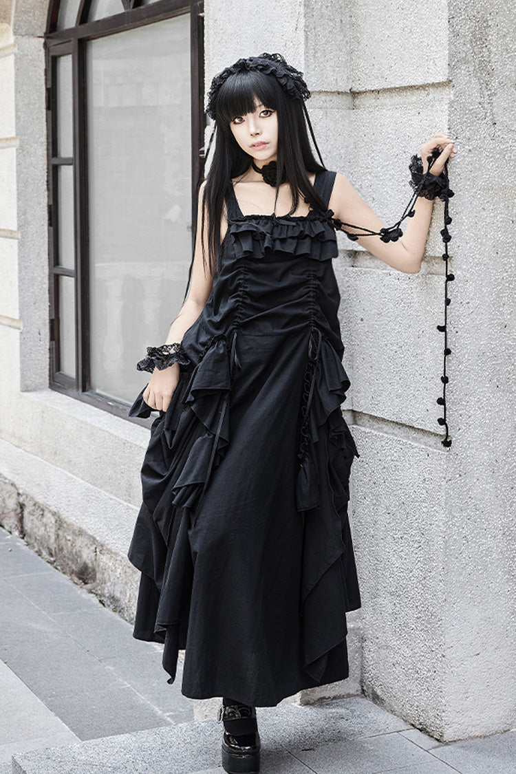 Black [Dream] Sleeveless Ruffle Gothic Lolita Strap Dress