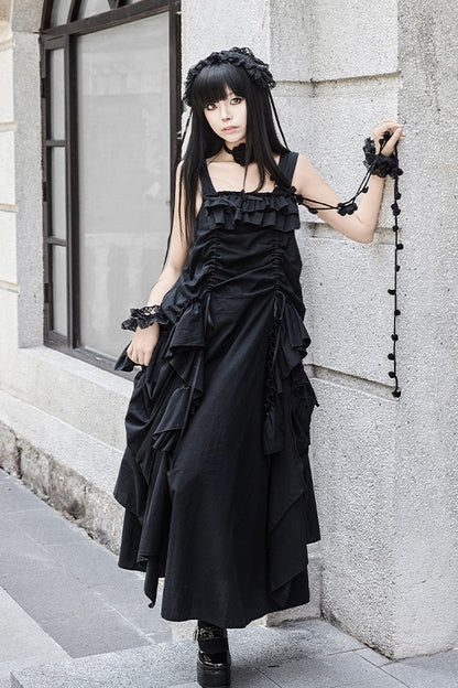 Black [Dream] Sleeveless Ruffle Gothic Lolita Strap Dress