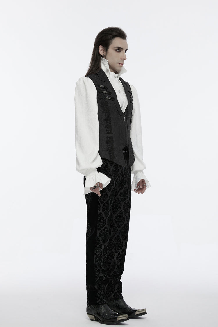 Black Sleeveless Jacquard Buckle Zip Men's Gothic Waistcoat