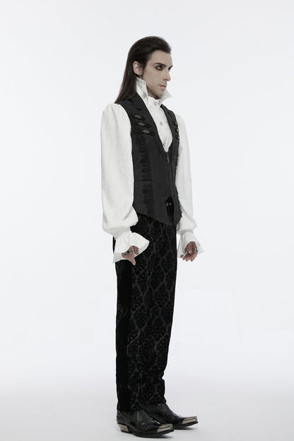 Black Sleeveless Jacquard Buckle Zip Men's Gothic Waistcoat