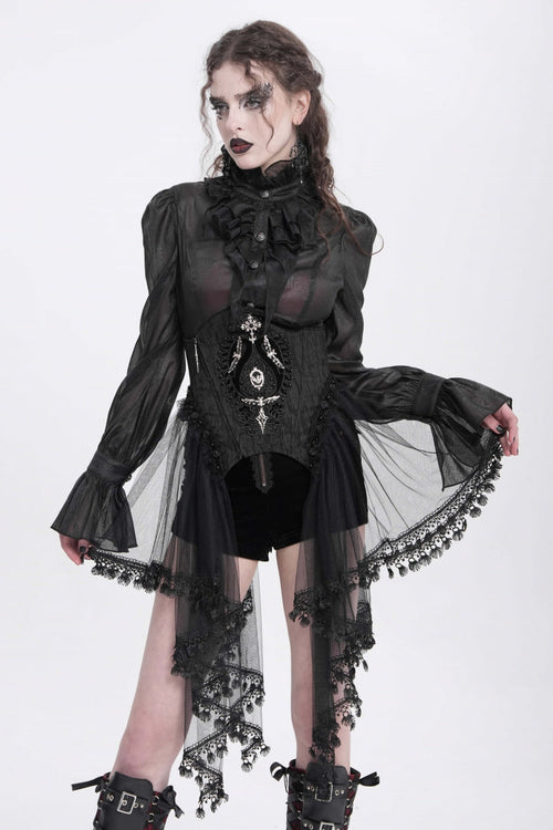 Black Stitching Lace Lace-Up Mesh Women's Gothic Underbust Corset