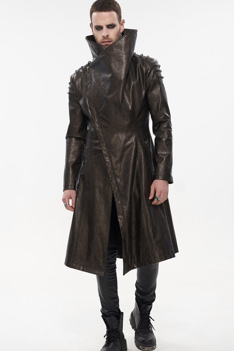 Brown Punk Exaggerated Large Collar Design Thick Rope Decoration Handsome Slim Long Men's Coat