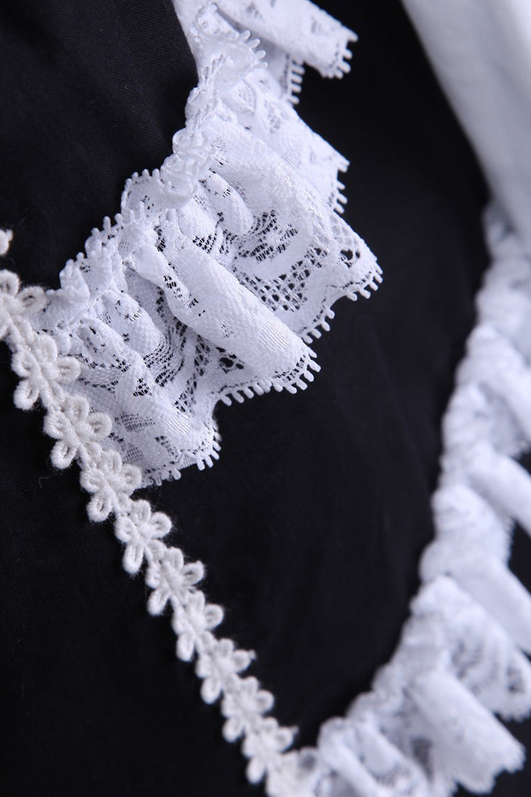 Black/White Cotton Long Sleeves Lace Trim Bowknot Gothic Lolita Dress