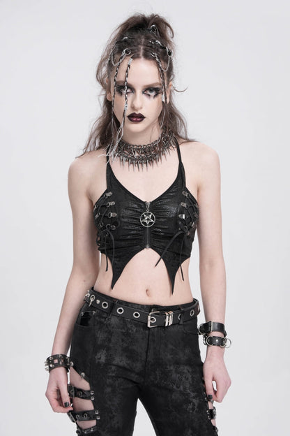 Black Sleeveless Stitching Irregular Mesh Women's Punk Tank Top