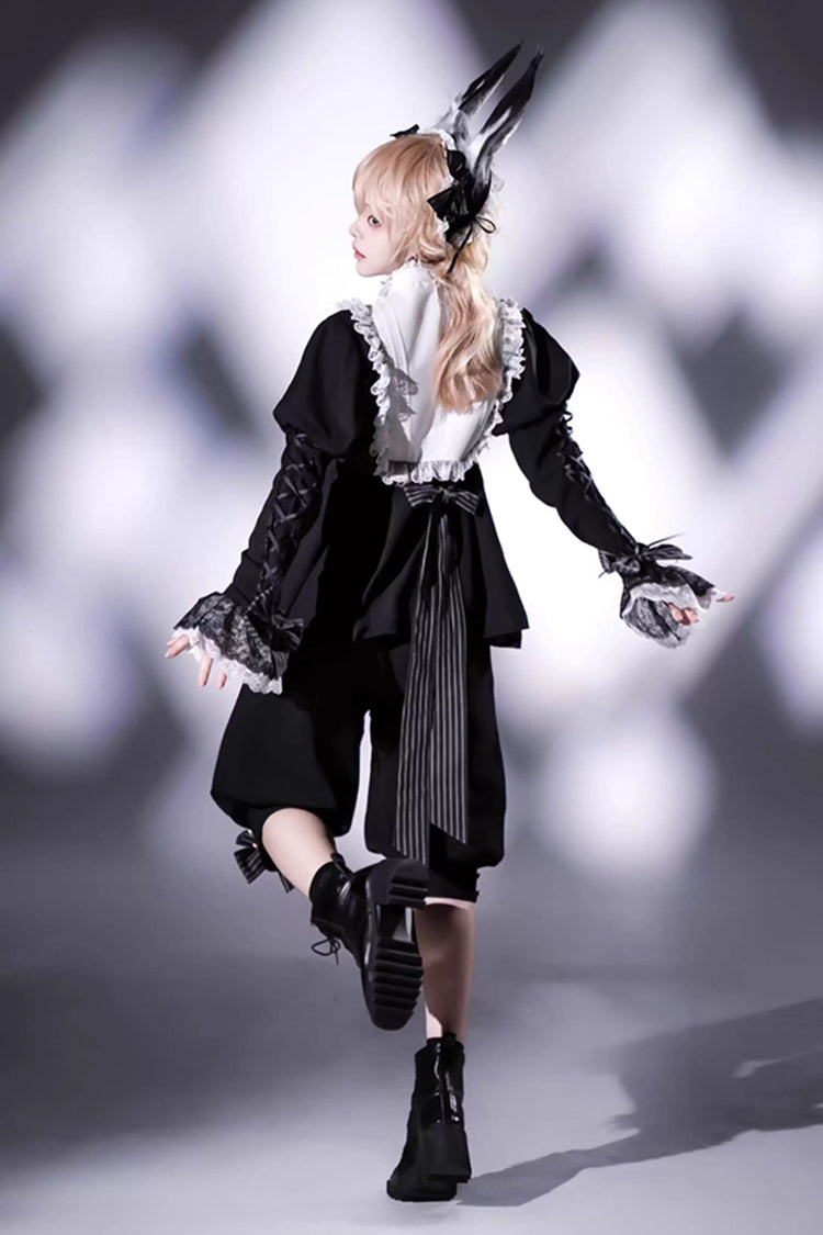 Black/White [Rabbit Hole] Long Sleeves Bow Gothic Prince Ouji Lolita Set