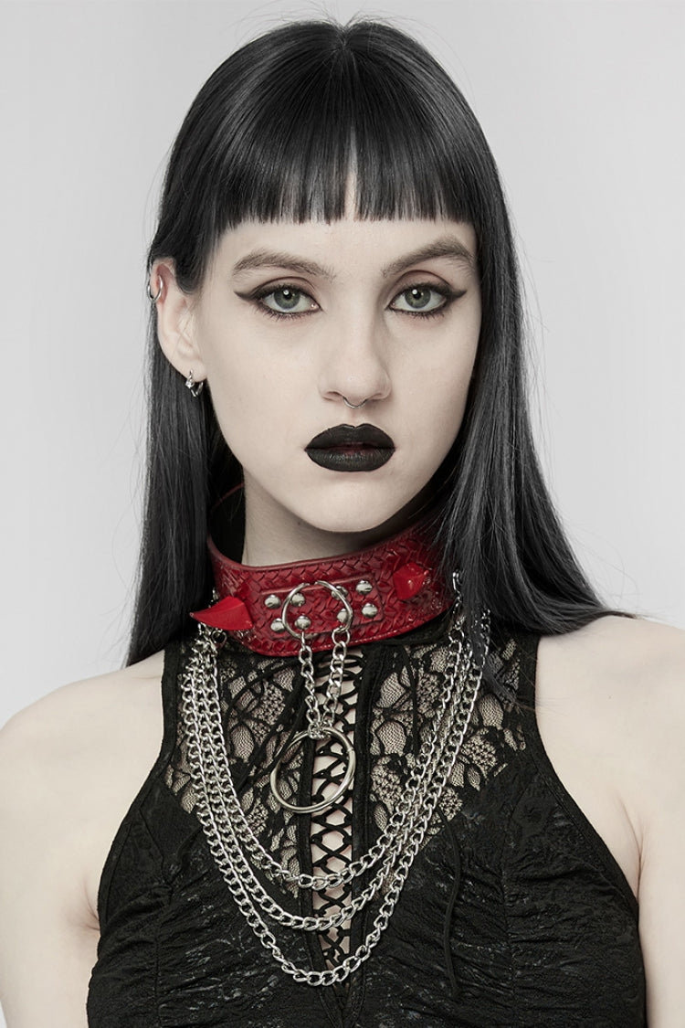 Snakeskin Faux Leather Metal Rivets Women's Steampunk Choker 2 Colors