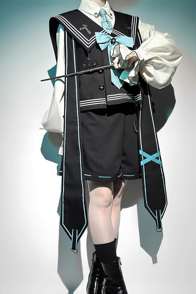 Dark Blue [Magician] Long Sleeves Ouji Prince Mechanical Style Lolita Shorts Vest Set