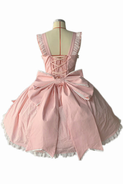 [Grisha] Sleeveless Triple-Layered Ruffle Cardigan Bowknot Lace Sweet Plus Size Lolita Jsk Dress 3 Colors