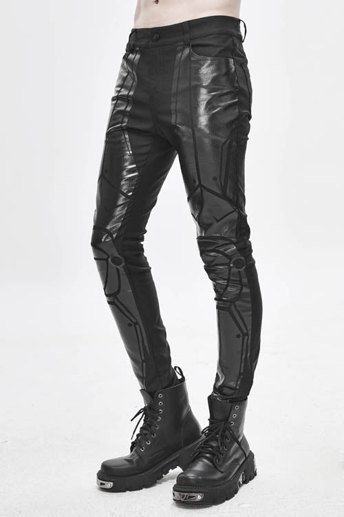 Black Robot Armor Gloss Printing Skinny Stretch Mens Pants