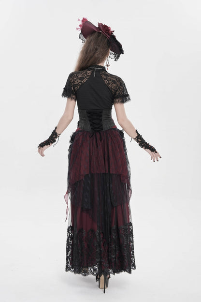 Black/Red Embroidered Lace Women's Gothic Underbust Corset Embroidered Rose Cross Underbust Corset