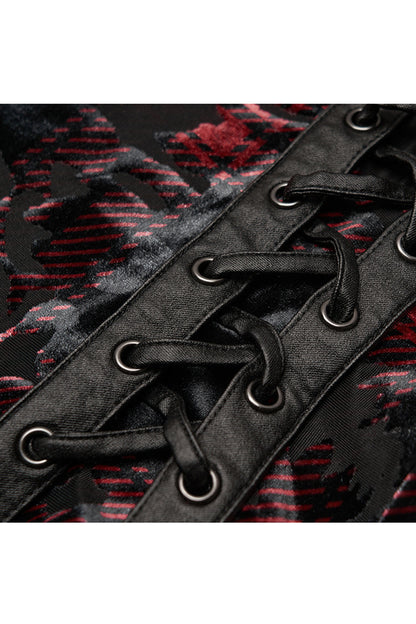 Red Plaid Plus Size Front Splice Imitation Leather Lace-Up Classic Printing Women's Punk Legging