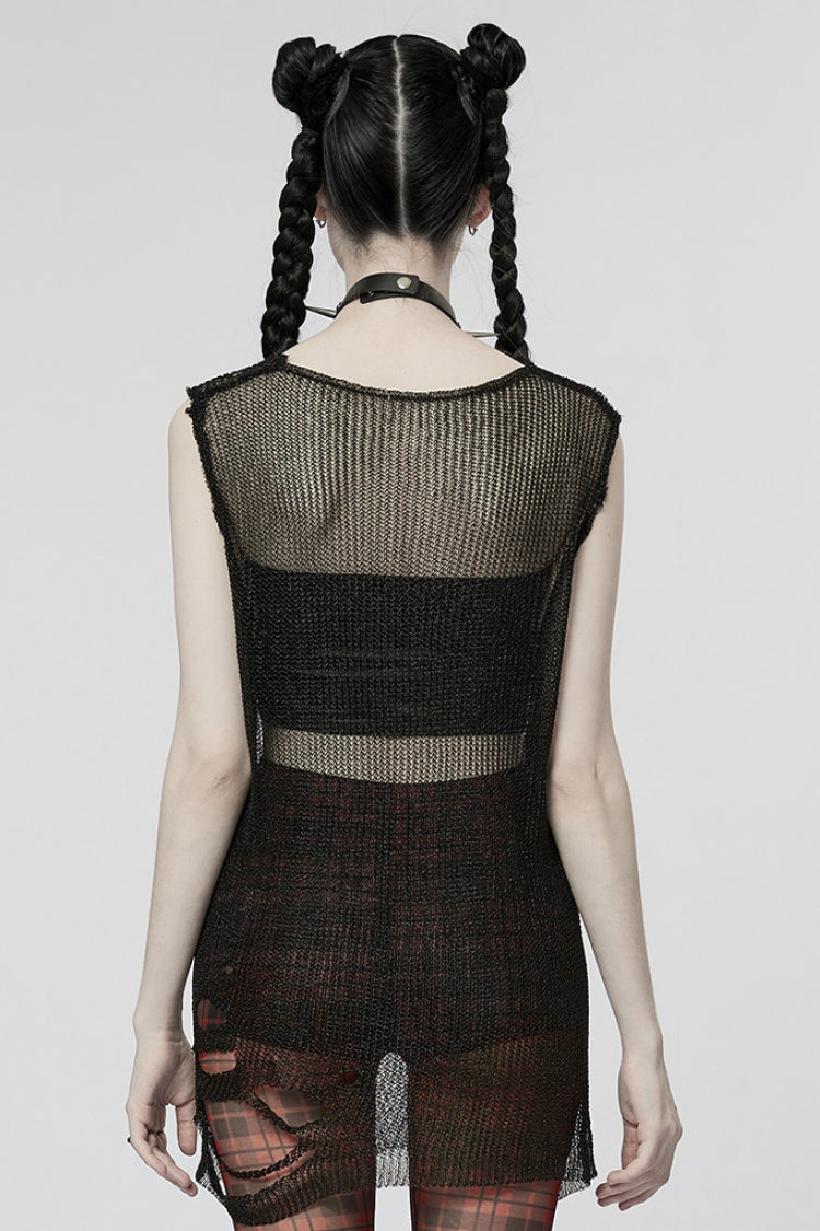 Sleeveless Mesh Ripped Women's Steampunk Sweater 2 Colors