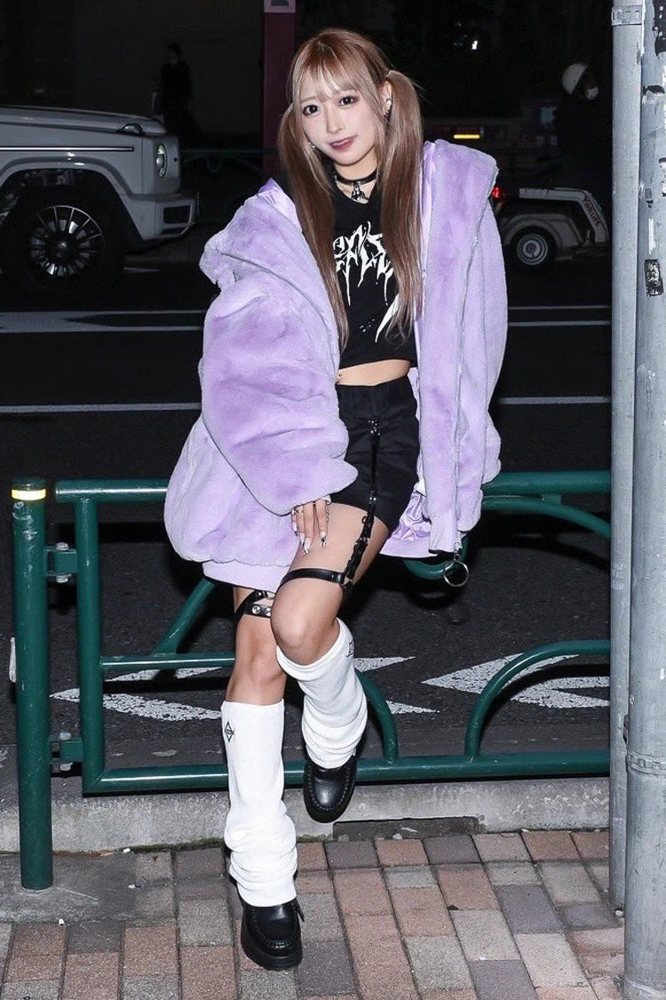 Purple Rabbit Ears Long Sleeves Hooded Punk Jirai Kei Coat