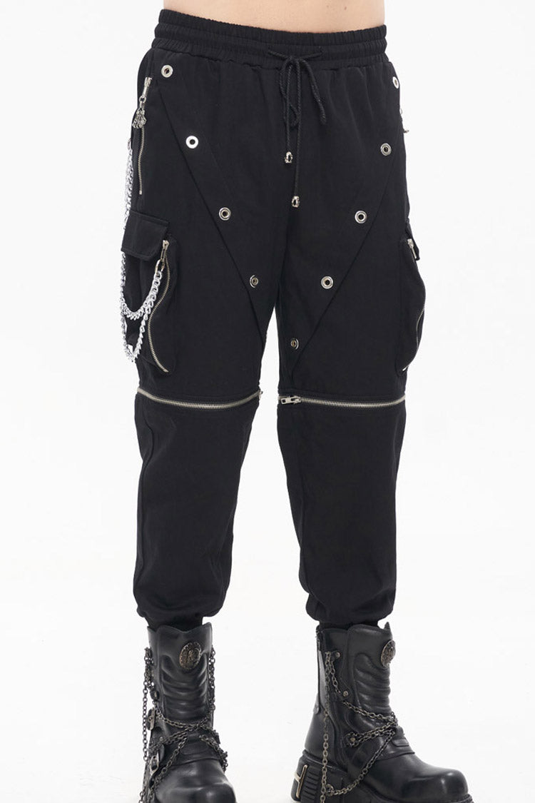 Black Punk Multi Pocket Skull Claw Metal Chain Decorative Zipper Wear More Men's Long Pants