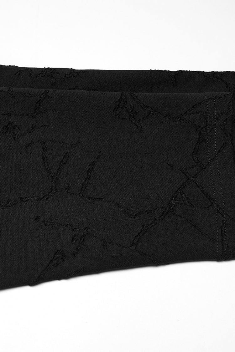 Black Stand Collar Long Sleeves Embroidered Ripped Studded Loose Men's Punk T-Shirt