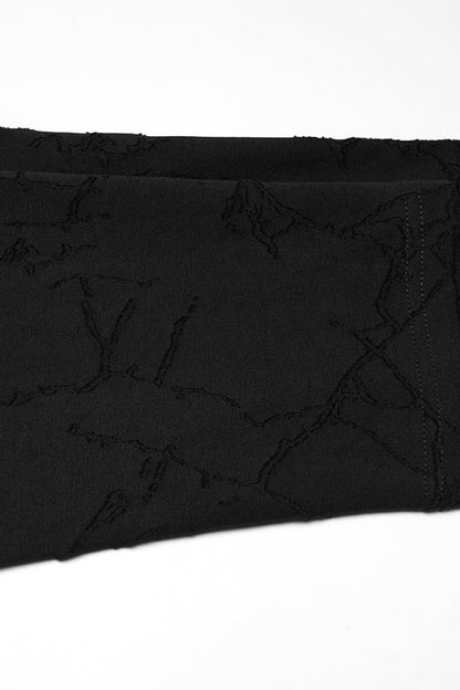 Black Stand Collar Long Sleeves Embroidered Ripped Studded Loose Men's Punk T-Shirt