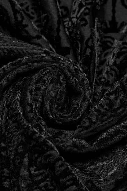 Black Stand Collar Long Sleeves Embroidery Cross Flocking Men's Gothic Blouse