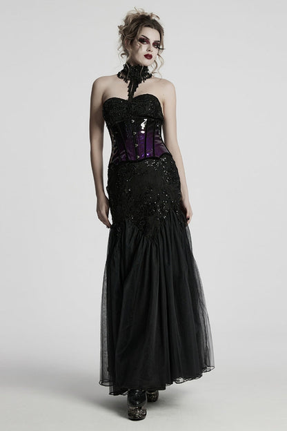 Black/Purple Gradient Patent Leather Women's Gothic Underbust Corset