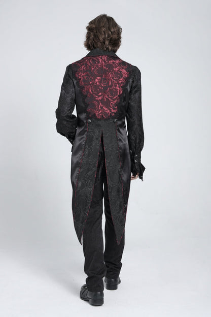 Black/Red Sleeveless Lace-Up Zipper Men's Gothic Swallow-tailed Vest