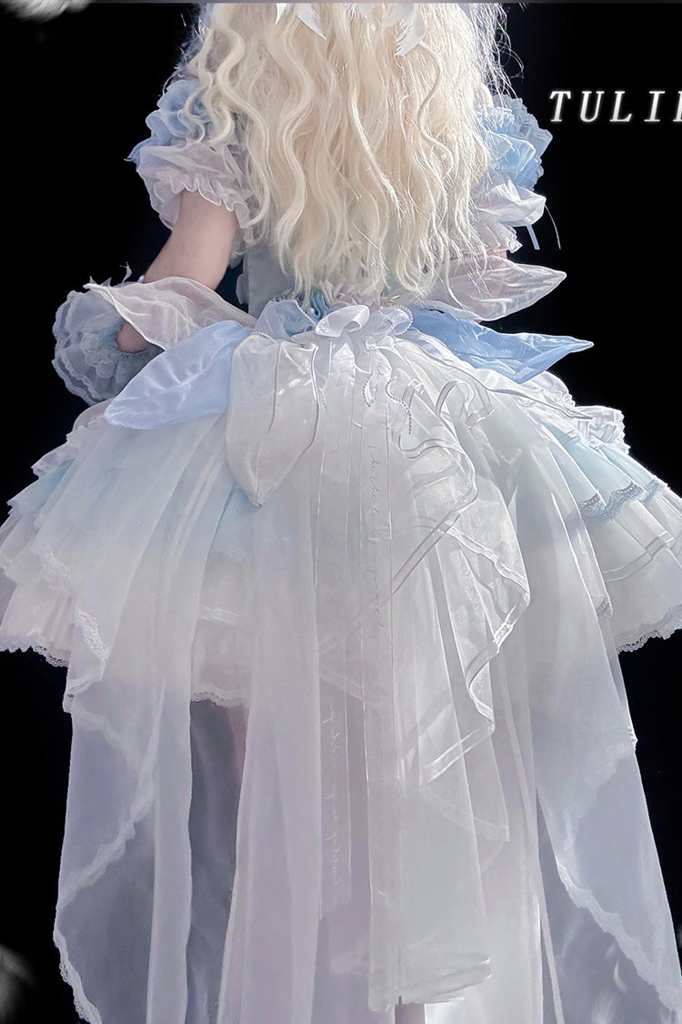 Blue [Tulip and Wind Chime] Multi-Layered Ruffle Bowknot Lace Sweet Gorgeous Lolita Jsk Dress