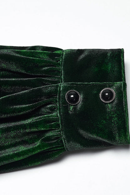 Green Lapel Collar Long Puff Sleeves Men's Gothic Shirt