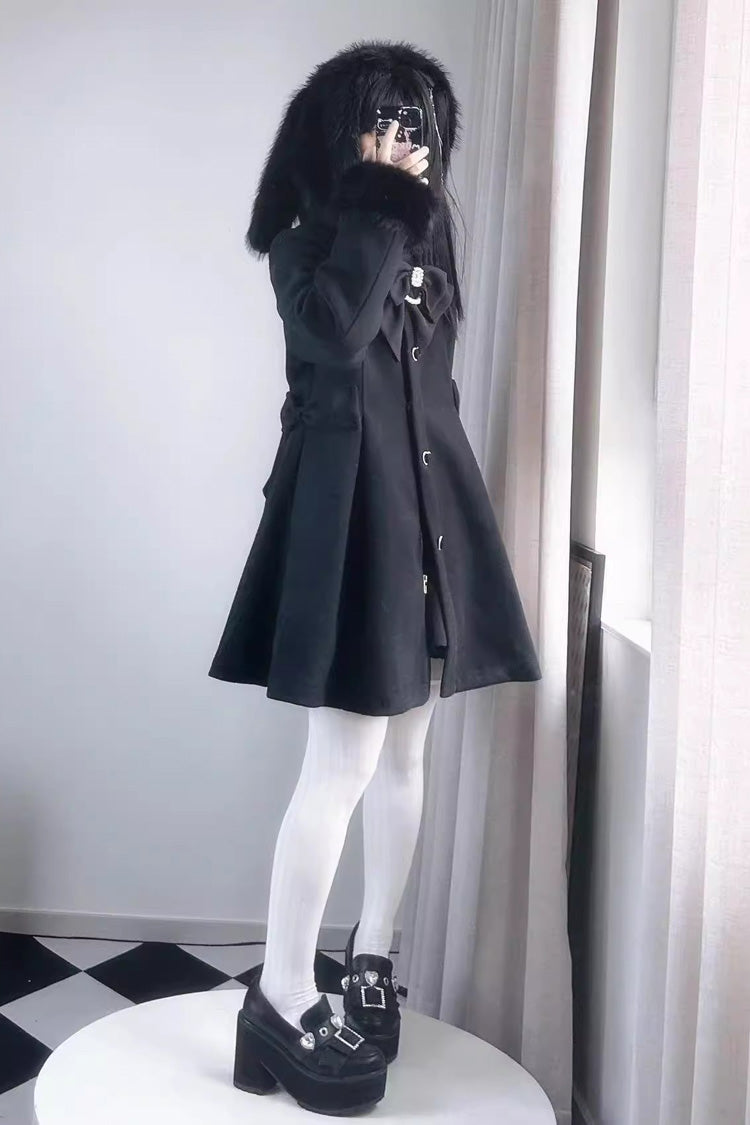Plush Lop Rabbit Long Sleeves Hooded Detachable Sweet Jirai Kei Lolita Coat 2 Colors