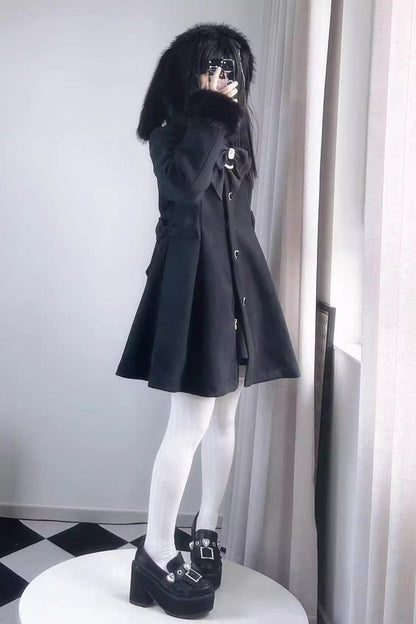 Plush Lop Rabbit Long Sleeves Hooded Detachable Sweet Jirai Kei Lolita Coat 2 Colors