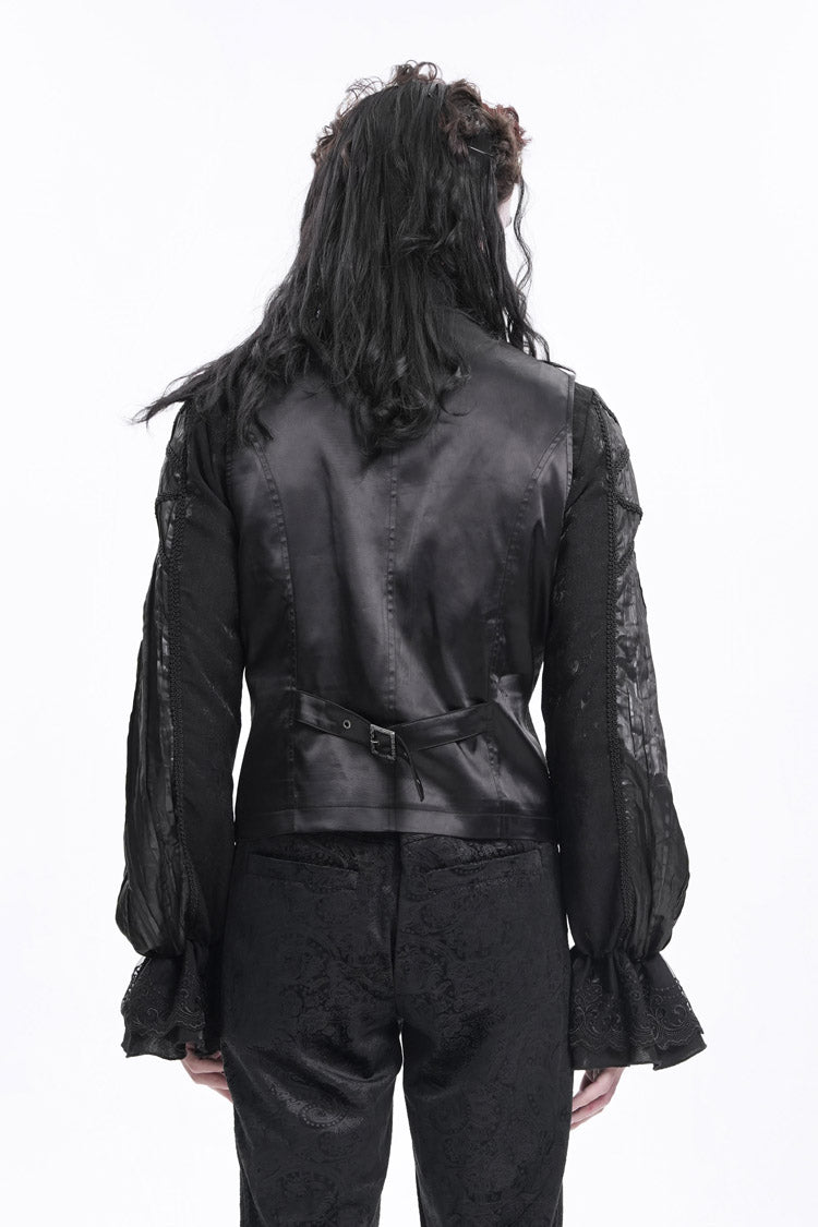 Black Sleeveless Floral Print Buckle-up Men's Gothic Vest